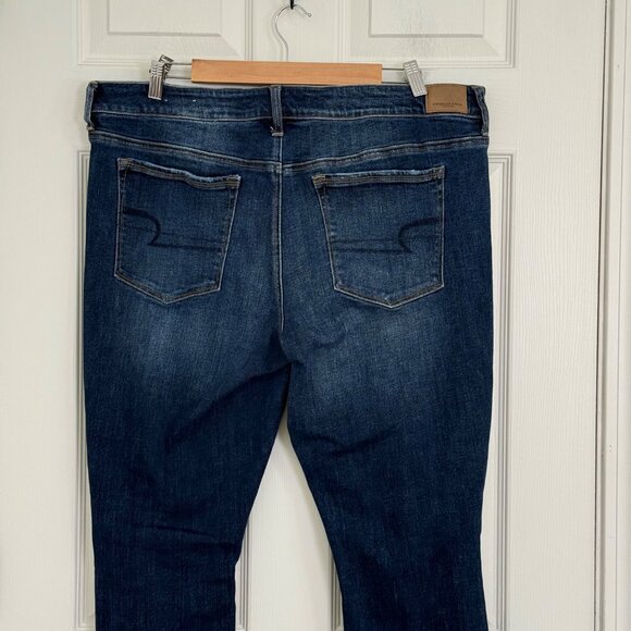 American Eagle Skinny‎ Kick Jeans Womens 20 Long Blue Mid Rise Boho Distressed - Picture 3 of 14